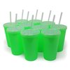 Rolling Sands 22 oz Reusable Plastic Cups with Lids, 10 Pack, USA Made Lime Green Tumblers; Includes 10 Reusable Straws; Dishwasher Safe