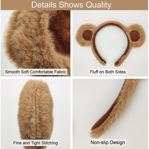 SIOTMERA Brown Bear Ears Cute Headband Fluffy Hairband Animal Head Wear for Party Celebrations Trips Decoration Cosplay Dress up Costume Makeup Washing Face Adults Womens Gift, 2 packs