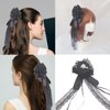 Lace Rose Flower Ball Hairpin Hair Accessories Bow Ribbon Elegant Hair Clip Handmade Hair Bride Birthday Women Girl Cosplay Decoration（Black White)
