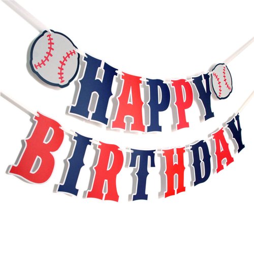 Happy Birthday Banner Baseball,Navy Blue,Red,White,Baseball Birthday Party Decorations