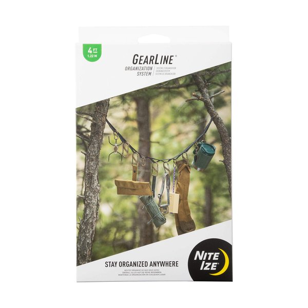 Nite Ize GearLine Hanging Organization System - Gear Ties for Camping, Hiking & Outdoor Activities - Webbing Line with S-Biner Clips & Bendable Gear Ties - Camping Gear Organization - Coyote