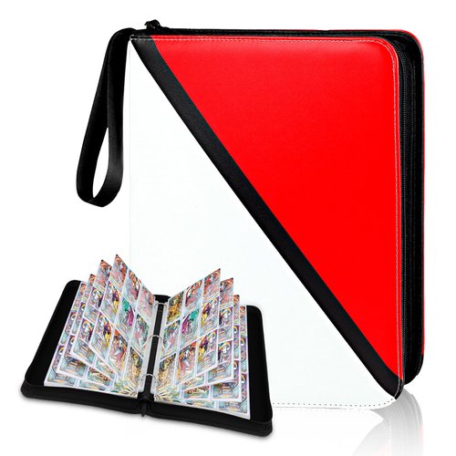 YoKiStar Trading Card Binder 9 Pocket, 900 Pockets Card Holder with 50 Removable Sleeves for Game Cards,Cards Holder 9-Pocket, Premium Card Book, Game Cards & Sports Cards(9-Pocket, white & red)