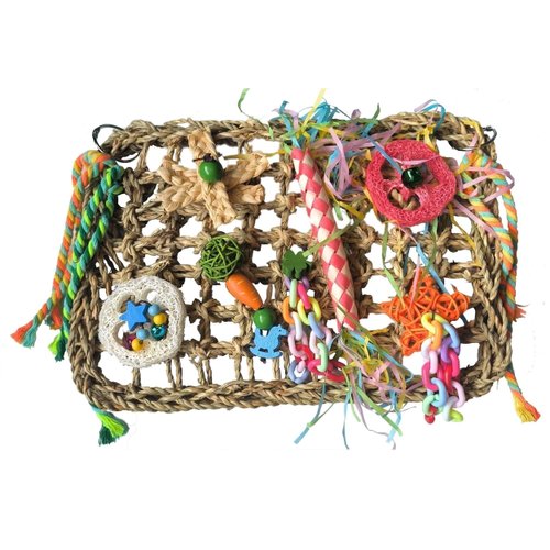 Bird Toys, Bird Foraging Toy, Parrot Toys, Eatable Seaweed Woven Hammock Toys for Parrots, Hanging Budgie Toys with Chewing Toys, Climbing Mat for Lovebirds, Finch, Parakeets Medium/Small Birds