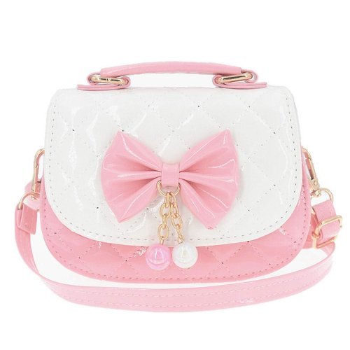 JUNOAI Little Girls Crossbody Purses for Kids - Toddler Mini Cute Princess Handbags Shoulder Bag (Bowknot Pink&White)