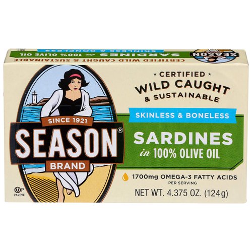 Season, Sardines, Skinless & Boneless in 100% Olive Oil, 4.375 oz
