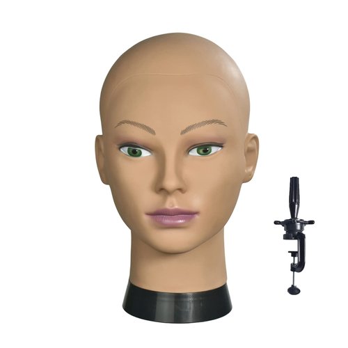 BLTYXT Afro Bald Mannequin Head Professional Cosmetology Wig Training Head for Wig Making and Display Hat Glasses Scarf Jewelry Model Head with Free Clamp Stand