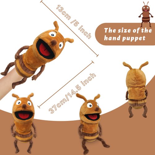 JUSTQUNSEEN Hand Puppet Realistic Plush Puppet 13",Insect Animal Puppets for Kids Insect Stuffed Animal Hand Puppet with Moveable Mouth,Soft Stuffed Ants Puppet Story Toy Puppets Role Play Show Game