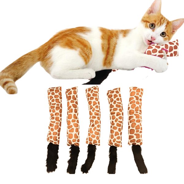 Interactive Cat Kicker with Tail and Bell Toy- Bite Resistant Chew Toy, Best Kitten Teething Toy, Attractive Indoor Animal-Print Kicker Toy- Stimulating Exercise & Play! Kitten/Cat Accessories