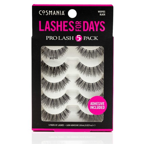 Cosmania Lashes for Days False Eyelashes (Wispies) - Easy to Apply, Gives Lashes Soft, Wispie Look | Noticeably Fuller Looking Lashes | Adhesive Included | Cruelty Free (5 Pair/2 Pack - Black)