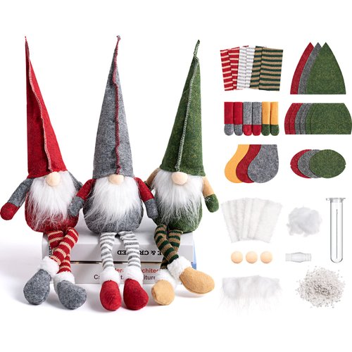 Threan 3 Set DIY Gnome Kit Gnome Crafts Elf Gnome Plush Ornaments Felt Christmas Ornaments Sewing Craft DIY Ornaments for Kids Adults