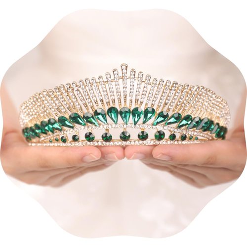 JWICOS Baroque Tiara Queen Crown for Women Bridal Wedding Tiara and Crown for Brides Crystal Princess Tiara for Girls Rhinestone Tiara Headband for Birthday Pageant Prom (Emerald Green)