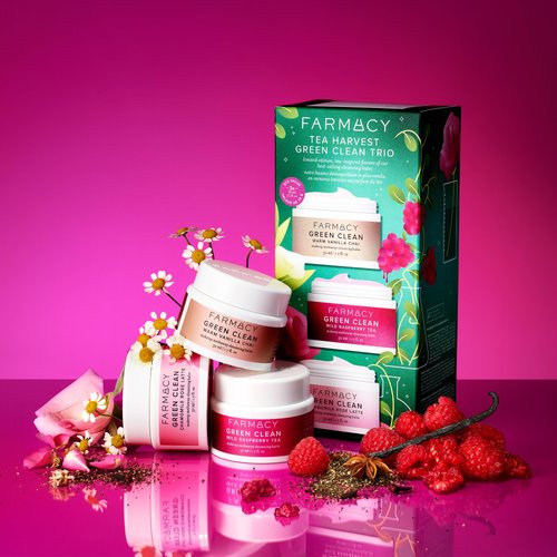 Farmacy Cleansing Balm Skin Care Set - Tea Harvest Travel Size Makeup Remover - Limited Edition Skincare Set Includes Warm Vanilla Chai, Wild Raspberry Tea + Chamomile Rose Latte (3 Count)