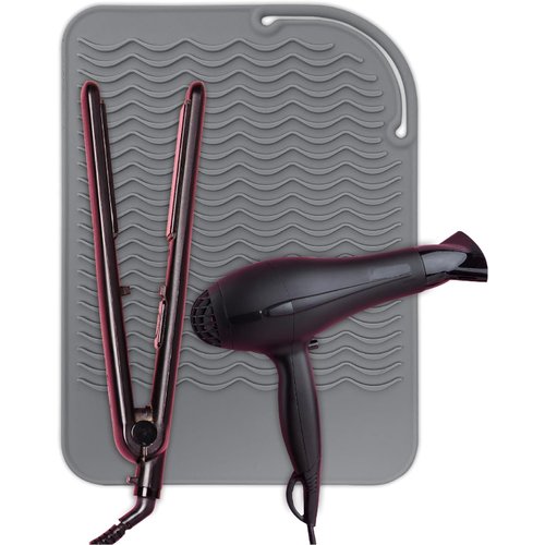 BEZAZZLED Silicone Hair Tool Holder & Heat Mat - Heat Resistant Mat for Hair Tools, Flat Iron, Curling Iron, Anti Heat Pad for Hair Straighteners - Professional Soft Rubber Pad & Flat Iron Cover