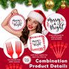 96 Pcs Christmas Party Supplies Paper Plates and Napkins Disposable Dinnerware Set Include Christmas Plates Napkins Forks for Xmas Holiday Table Decorations, Serves 24 Guests (Red White Stripe)