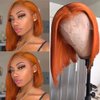 Orange Lace Frontal Bob Wigs Virgin Human Hair 10inch Straight Pre Plucked 13×4 Lace Front Middle Part Short Cut Swiss Lace Ginger Bob Wigs 180% Density for Women(Could be restyle)