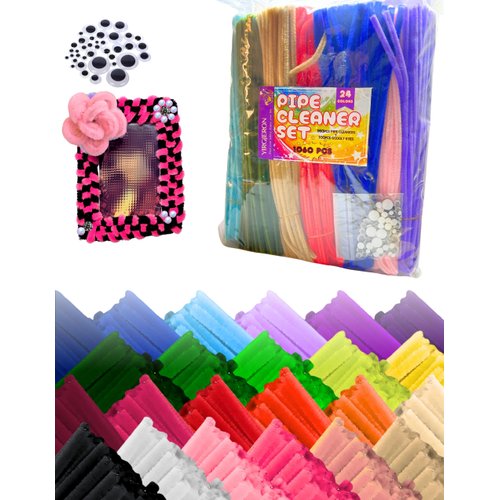 YIRGJERON Thick Pipe Cleaners for Craft & 100 Googly Eyes, 960pcs 24 Colors, Rainbow Color Chenille Stems for Art and Craft Projects Creative DIY Decorations Adult Stress Relief, 12inch