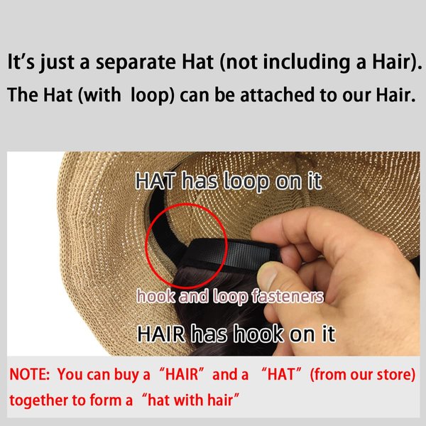 NOOFNO Hats with Hair Attached for Women Winter Plush Warm Hats with Detachable Synthetic Hair Extensions Hair Piece Wig Cap (Separate Hat:Beige)