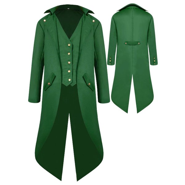 SIAEAMRG Renaissance Steampunk Tailcoat Halloween Costumes for Boys, Medieval Pirate Vampire Victorian Jacket Vintage Frock Coat Children Kids (Green, S)