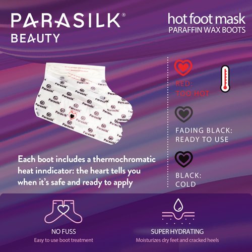 Parasilk Beauty Hot Foot Mask – 1 Pair Self Contained Paraffin Wax Boots for Intensive Hydration. Infused with Coconut Oil, Argan Oil, Marula Oil, and Vitamin E. One Size Fits Most