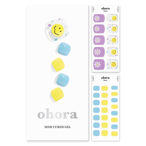 ohora Semi-Cured Gel Pedicure Strips 34pcs(P Witty) - Includes 16 Solid Color, 14 Accent Wraps, 2 Prep Pads, Nail File & Wooden Stick