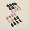 Halloween Press on Nails Short Medium Square Fake Nails with Spiders Web Mummy Designs Black Matte Acrylic Nails Glue on Nails Full Cover Artificial Stick on Nails for Women Girls Manicure Decor 24Pcs