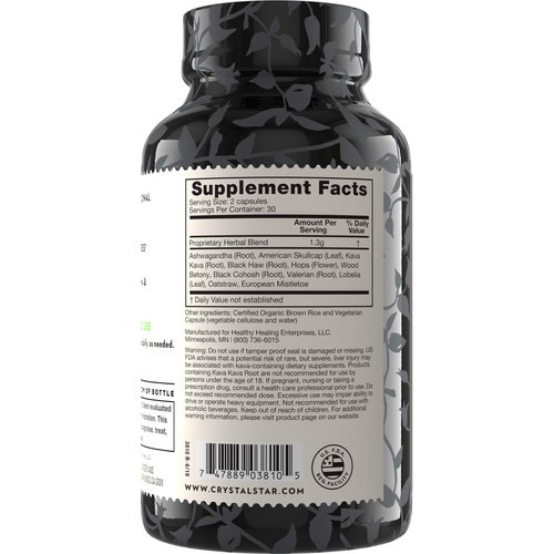 Crystal Star Relax (60 Capsules) - Helps Calm Nerves with Ashwagandha, American Skullcap And Kava Kava - NON-GMO