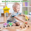 Yzata Magnetic Wooden Dinosaur Train Set Montessori Preschool Educational Car Toys for Baby Toddlers Infants Boys Birthday Gifts