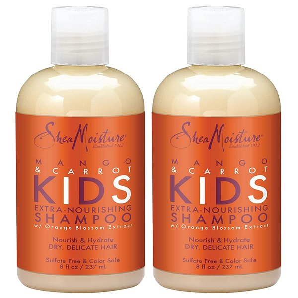 Shea Moisture Kids Shampoo - Extra-Nourishing Shea Butter, Mango & Carrot Hair Detangler with Orange Blossom Extract, Sulfate-Free Shampoo for Kids, 8 Oz (Pack of 2)