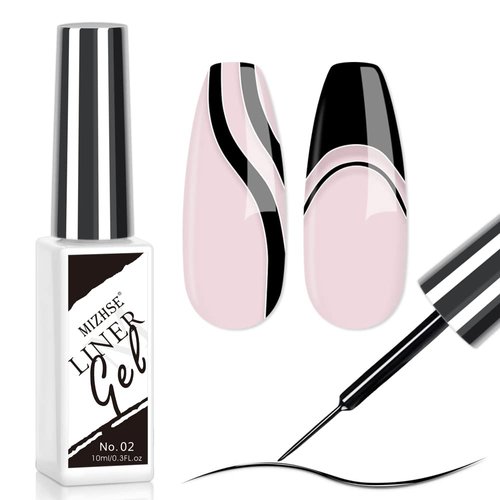 MIZHSE Gel Liner Nail Art Polish Supplies 10ml, Black Gel Paint Spider Line Drawing Painting DIY Swirl Nail Design French Manicure for Home Salon