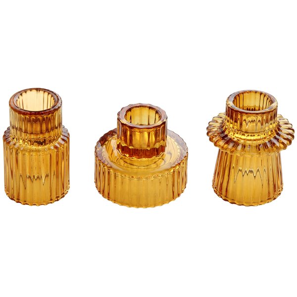 Vixdonos Taper Glass Candlestick Holders Tealight Candle Holders for Table Centerpieces, Wedding Decor and Dinner Party (3 Pcs, Amber)
