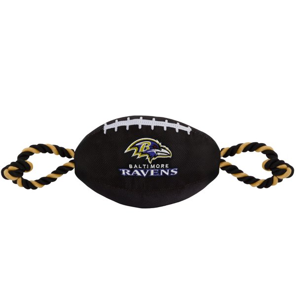 Pets First NFL Baltimore Ravens Football Dog Toy, Tough Quality Nylon Materials, Strong Pull Ropes, Inner Squeaker, NFL Team Color