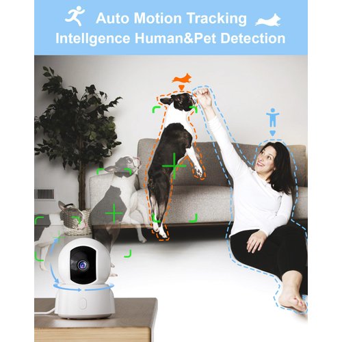 Golspark Indoor Security Camera 2K, Pet Camera for Home Security, Dog Cam Pan/Tilt, Motion Tracking, 2-Way Audio, Night Vision Baby Monitor, Siren Alert, Phone App, 24/7 Cloud &SD Card Storage, 2.4GHz