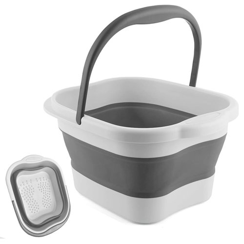 Leemeimei Foot Bath 15L(4 GL) Collapsible Foot Soak Tub with Handle, Foot Spa Bath Massager Foot Soaking for Dry Cracked Feet, Plastic Foot Bucket-Grey