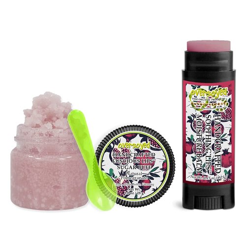 Natural Pomegranate Soothing & Luscious Lips by OverSoyed Exfoliator & Chapped Lip Repair Lip Care Combo | Artisan Handcrafted to Order Spicy Juicy Pomegranate Citrus Floral Flavored Exfoliating Sugar Lip Scrub & Lip Moisturizer Balm Gift Set