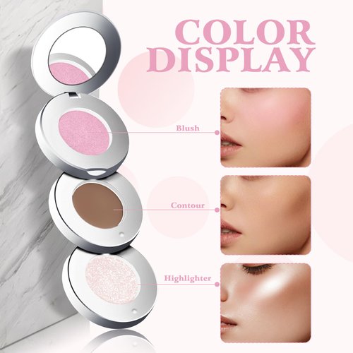 Wugbc Blush Contour and Highlighter Palette, 4-in-1 Contour Powder Makeup Set Matte Bronzer Shimmer Face Blush for Cheeks Eyes Lips Shades Sculpt Illuminator Glowing Stackable Contouring with Mirror