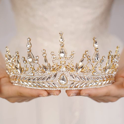 JWICOS Gold Tiara Crown for Women Bridal Wedding Tiara for Brides and Bridesmaid Crystal Rhinestone Hair Piece Tiara for Birthday Prom Pageant Costume Party Wedding (Gold)