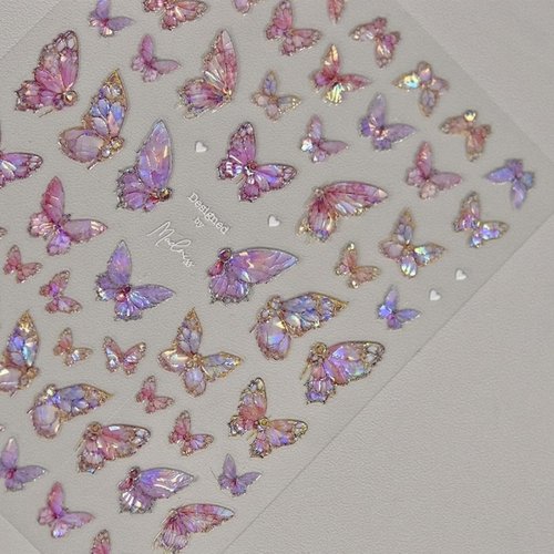 Butterfly Nail Art Stickers Decals Pink Butterfly 5D Embossed Nail Decals Shell Light Butterfly Nail Designs Adhesive Sticker Manicure Accessories for Women Girls DIY Nail Art Decorations Supplies