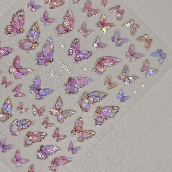 Butterfly Nail Art Stickers Decals Pink Butterfly 5D Embossed Nail Decals Shell Light Butterfly Nail Designs Adhesive Sticker Manicure Accessories for Women Girls DIY Nail Art Decorations Supplies