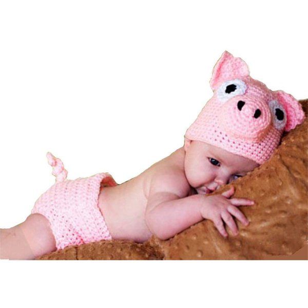 Ximkee Newborn Baby Photography Props Crochet Costume Hat and Pants Outfits Toddler Photoshoot Sets Pink Pig