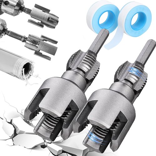 Integrated Internal & External Pipe Threading Tool, 2025 Upgraded Electric Drill Compatible Pvc Pipe Threader Kit, 1/2'' and 3/4'' Water pipe internal and external integrated threader (1/2" + 3/4")