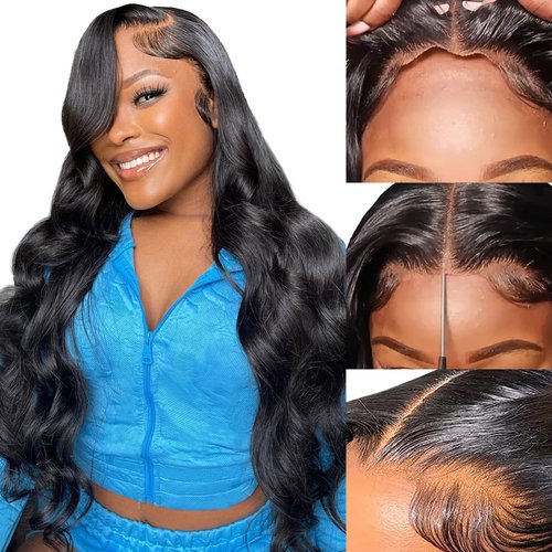 6x4 Wear and Go Glueless Wigs Human Hair Pre Plucked Pre Cut for Beginners 180% Density Body Wave Lace Front Wigs Human Hair Upgraded No Glue HD Lace Closure Wigs for Women Natural Black Color 20 Inch
