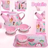 Tea Party Set for Little Girls,PRE-WORLD Princess Tea Time Toy Including Dessert,Cookies,Doughnut,Teapot Tray Cake, Tablecloth & Carrying Case,Kids Kitchen Pretend Play for Girls Boys Age 3-6