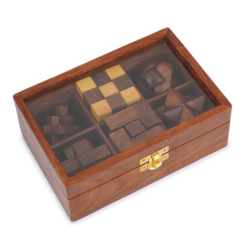 Ajuny Wooden Puzzles Box Set (6 Games) Brain Teaser for Teens & Adults, IQ Test Interlocking 3D Puzzles, Handcrafted Rustic Patio Decor, Unique Gift for Christmas and Birthdays