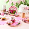 Zubebe 120 Pcs Pink Camping Party Supplies for 24 Guests Girl Camping Paper Plates Napkins Glamping Birthday Decorations Camping Adventure Disposable Tableware Set for Kids Baby Shower Party