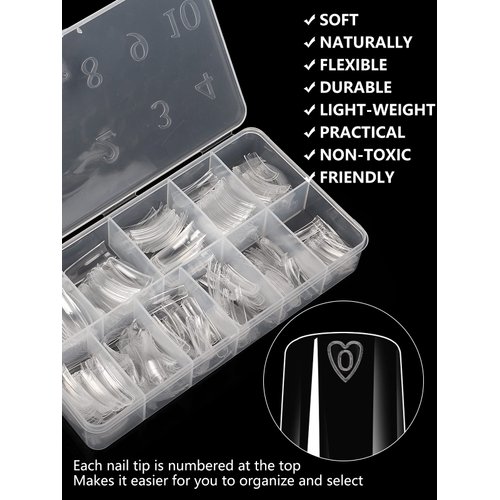 Yokilly Clear Coffin Nails Tips, 550PCS Long C Curved Nail Tips for Acrylic Nails Professional, Half Cover Square Soft Gel Fake Nail Tips for Dip Powder Nail Salons and DIY Nail Art