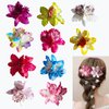 Rowcay 10 Pcs Bohemian Flowers Hair Clip, Multi Color Chiffon Orchid Hair Clips, Double Orchid Hair Clips, Bridal Wedding Jewelry, Beach Party Wedding, Hair Clip Accessories