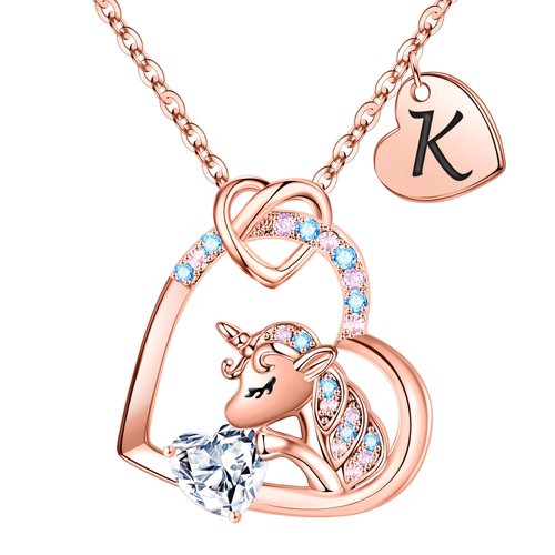 IEFRICH Unicorns Gifts for Girls, Initial Necklaces for Women Girls Heart Unicorn Necklaces for Girls Teen Girls Unicorn Jewelry for Girls K Initial Necklaces Unicorns Gifts for Girls Birthday Gifts