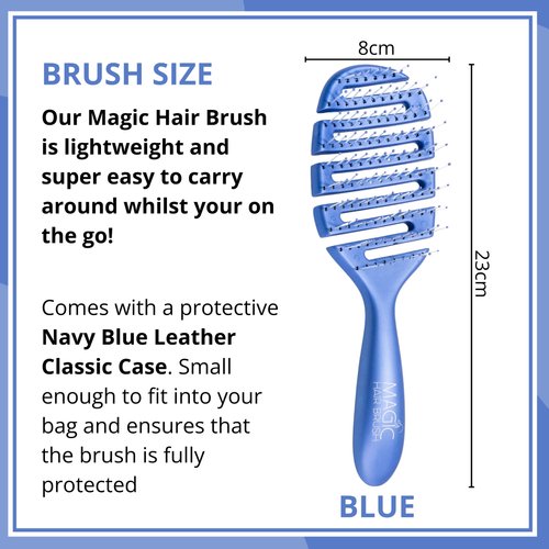 Magic Hair Brush Blue | Professional Flexible Vented Hair Brush For Detangling | Blue Detangler Brush And Blue Traveling Case Use As A Blowout Brush Styling Brush Or Wet/Dry Brush