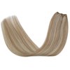 Sunny Hair Beaded Weft Hair Extensions Human Hair 50G Micro Bead Weft Hair Extensions Real Human Hair Straight Weft Hair Extensions with Micro Beads Easy Weft Ash Blonde with Bleach Blonde 20 inch