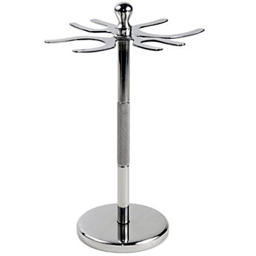 Deluxe Stainless Steel 4 Prong Safety Razor and Shave Brush Shave Stand - Holds 2 Double Edge Safety Razors and 2 Shave Brushes